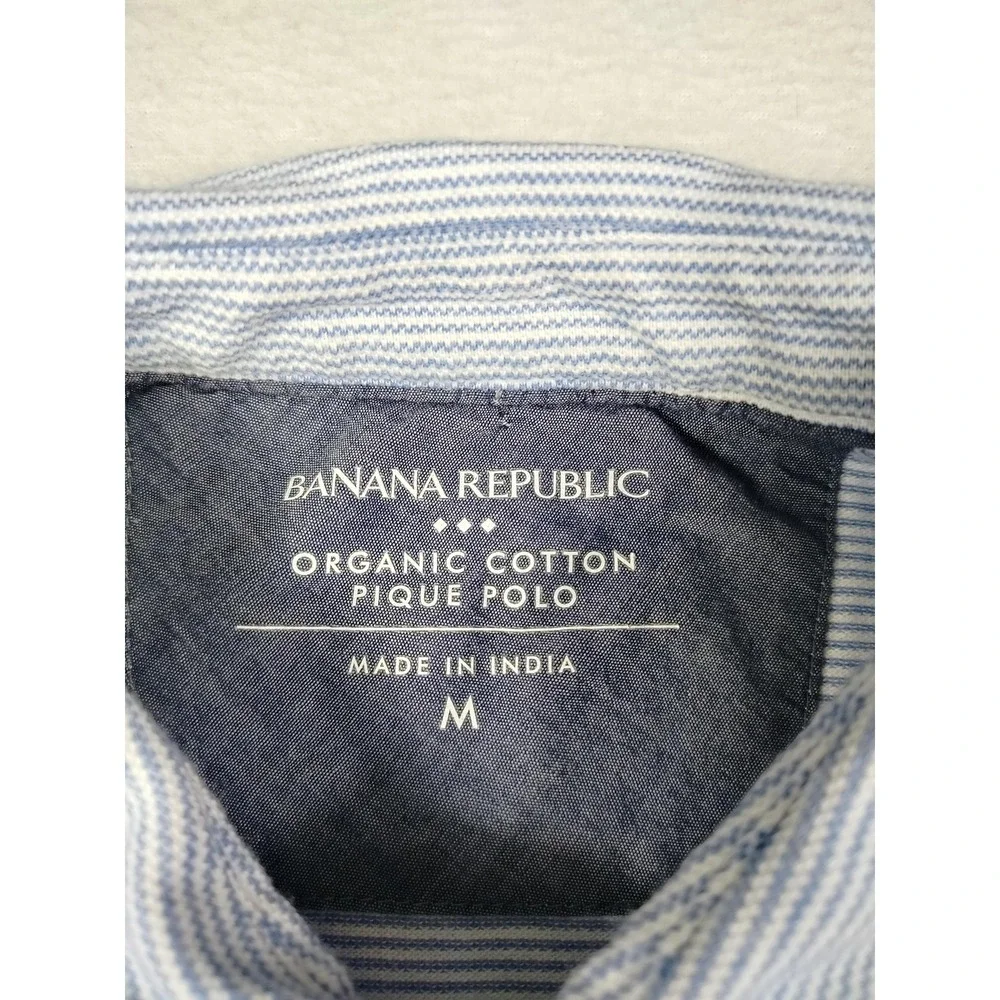 Banana Republic Polo‎ Shirt Mens Medium Blue Stripe Organic Cotton Pique Pocket
